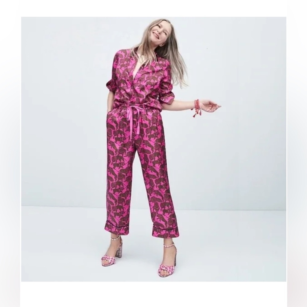 J. Crew Collection silk twill pants & top in sleepy lion print